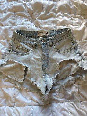 Garage Light Wash Distressed Denim Cutout Shorts - Light Blue